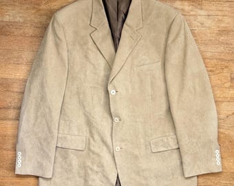 Vintage Mens Beige/Tan Ribbed Microfiber Blazer Size 46R Sport Coat Suit Jacket