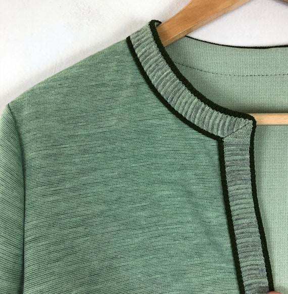 Vintage Poly Knit Jacket | 60s Handmade Green Lig… - image 3