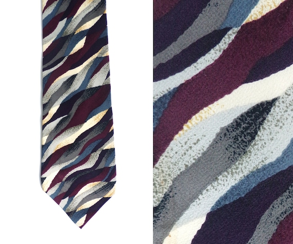 Vintage Mens Striped Tie | 70s Colorful Wavy Strip