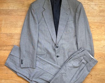 Zestaw garniturowy męski w stylu vintage, rozmiar 40R, marynarka 32x30, spodnie, lata 80., wełna, czarno-szara, sportowa marynarka, podwójnie plisowana, talia 32, długość wewnętrzna nogawki 30