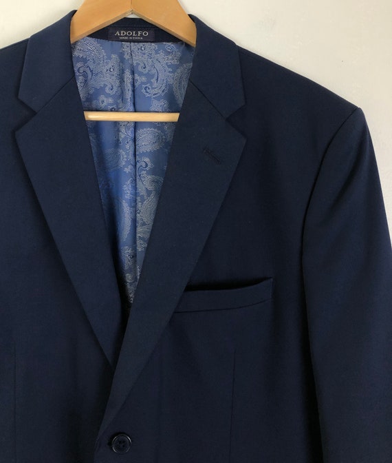 Vintage Mens Blue Blazer | 80s Adolfo Spun Rayon … - image 4