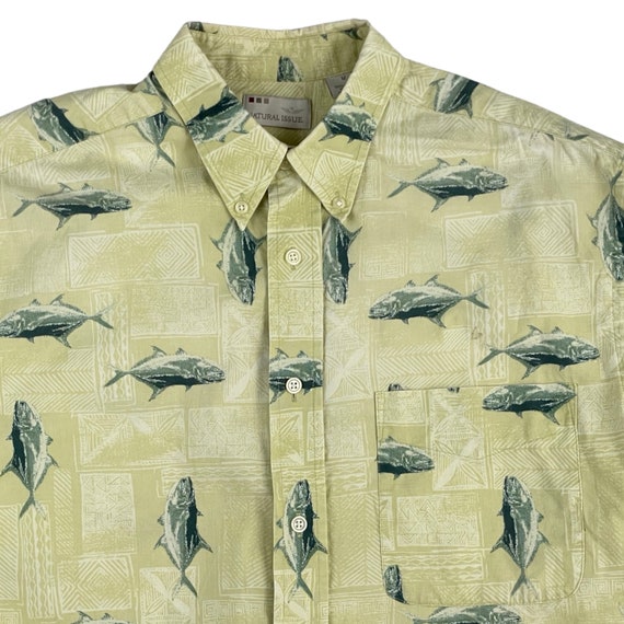 Vintage Mens Fishing Shirt Size Medium 90s Cotton Fish Button Down