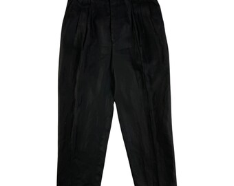 Vintage Mens Black Dress Pants Size 30x30 | 1970s Rayon/Linen Pleated Trousers | 30 Waist 30 Inseam