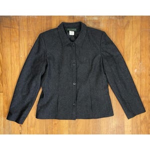 Vintage Charcoal Gray Wool Blend Blazer Womens Size Large | 1990s Sport Coat Jacket