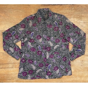 Vintage Floral & Paisley Blouse Size Large 1980s Long Sleeve Collared Shir Top Button Down