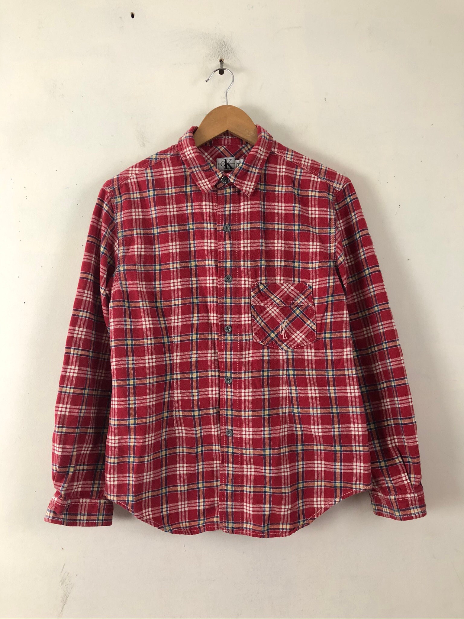 Vintage Calvin Klein Flannel Shirt 90s Red Tartan Plaid | Etsy