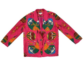 Vintage Celestial Print Blazer Size Large | 90s Hot Pink Air Balloon Boxy Cut Sport Jacket
