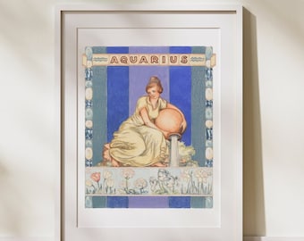 Aquarius Zodiac Art Print | Astrology Poster | Zodiac Gifts | Star Sign, Wall Art | Modern Vintage Art