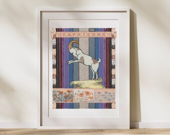 Capricorn Zodiac Art Print | Astrology Poster | Zodiac Gifts | Star Sign, Wall Art | Modern Vintage Art