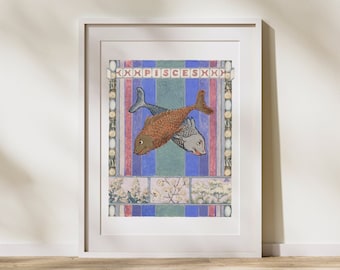 Pisces Zodiac Art Print | Astrology Poster | Zodiac Gifts | Star Sign, Wall Art | Modern Vintage Art