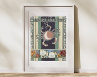 Cancer Zodiac Art Print | Astrology Poster | Zodiac Gifts | Star Sign, Wall Art | Modern Vintage Art