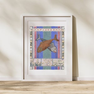 Pisces Zodiac Art Print | Astrology Poster | Zodiac Gifts | Star Sign, Wall Art | Modern Vintage Art