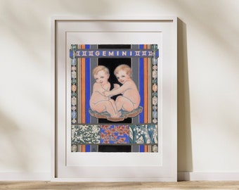Gemini Zodiac Art Print | Astrology Poster | Zodiac Gifts | Star Sign, Wall Art | Modern Vintage Art