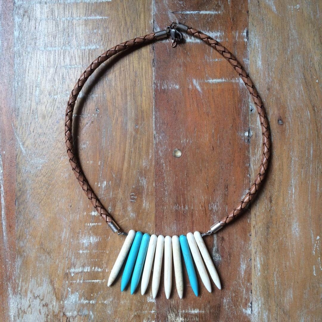 Stone Age necklace white and blue Magnesite Etsy