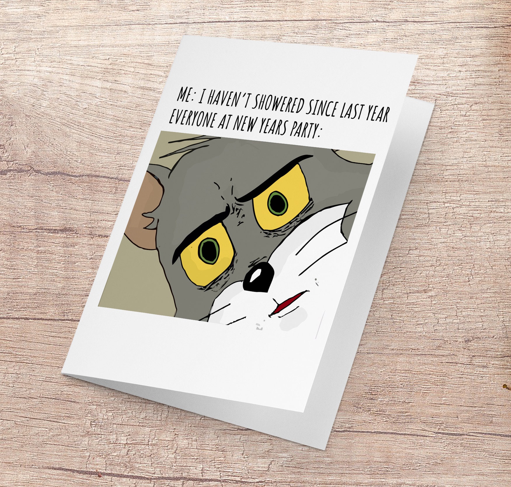 Disturbed Tom New Years Meme, Tom and Jerry, Everyone else, Funny Card,  Happy Holidays, Internet Meme