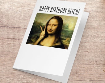 Mona Lisa Birthday Card, Happy Birthday Bih, Tiktok Meme, Funny Birthday Card, Internet Meme Card, Tiktok meme