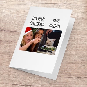 Woman Yelling at Cat, Christmas Drama Cat, Smudge Cat Meme, Funny Christmas Card, Internet Meme Card, Funny Greeting, Tik tok