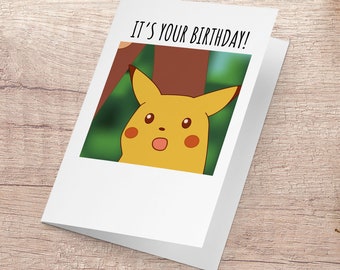 Pikachu Birthday Card, Surprised Pikachu, Reddit Meme, Funny Birthday Card, Internet Meme Card, Tiktok, Pokemon