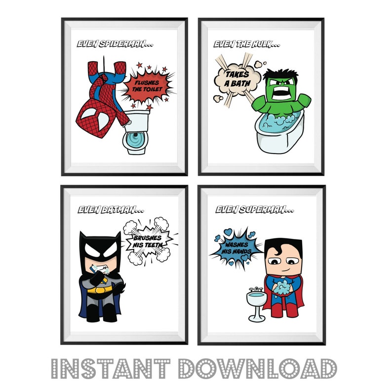 INSTANT DOWNLOAD Children's Superhero Bathroom Printable | Etsy