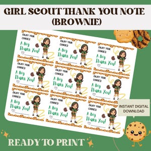 Brownie Girl Scout Cookie Thank You Note | Girl Scout Cookie Digital Download | Instant Printable Thank You | Girl Scout Appreciation Note |