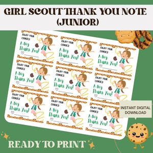 Junior Girl Scout Thank You  | Girl Scout Cookie Digital Download | Instant Printable Thank You | Girl Scout Appreciation Note | Troop |