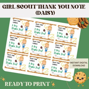 Nota de agradecimento da escoteira Daisy | Download digital do biscoito da escoteira | Agradecimento para impressão instantânea | Nota de agradecimento da escoteira |