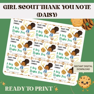 Daisy Girl Scout Cookie Thank You Note | Girl Scout Cookie Digital Download | Instant Printable Thank You | Girl Scout Appreciation Note |