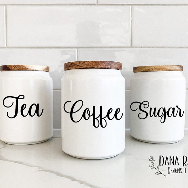 Canister Labels, Set of 3 decals, Tea Coffee and Sugar, Pantry Labels, Home Organization, Kitchen Organization, Vinyl Decal, pantry stickers