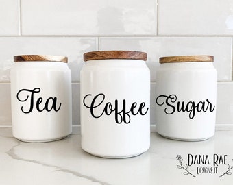 Canister Labels, Set of 3 decals, Tea Coffee and Sugar, Pantry Labels, Home Organization, Kitchen Organization, Vinyl Decal, pantry stickers