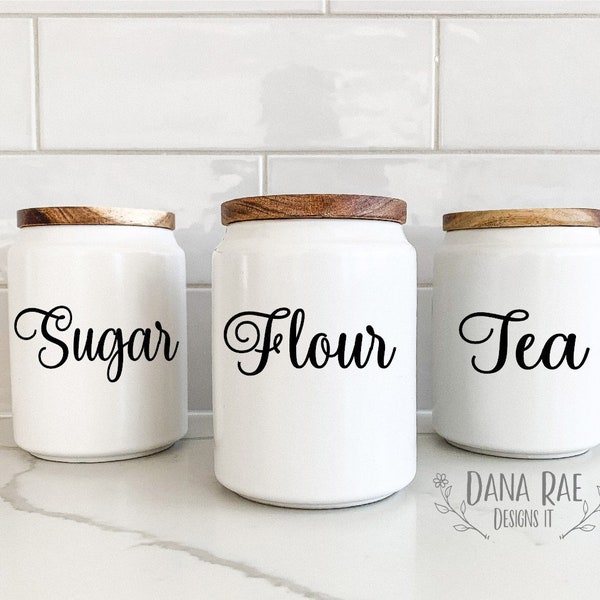 Set of 3 Canister Labels, decals, Sugar Flour and Tea, Pantry Labels, Home Organization, Kitchen Organization, Vinyl Decal, pantry stickers