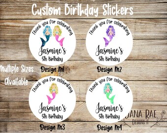 Mermaid Birthday Stickers Set, Weatherproof Stickers for birthday party, celebration stickers
