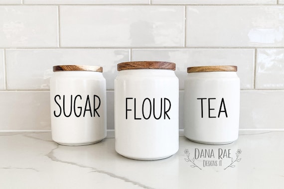 Set of 3 Canister Labels, Decals, Sugar Flour and Tea, Pantry