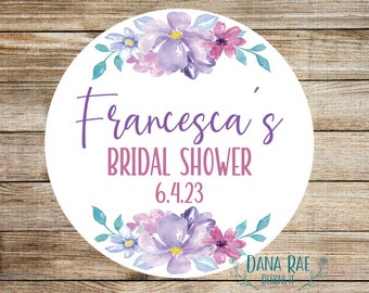 Custom Bridal Shower Stickers Set, Weatherproof Stickers for Wedding shower, celebration stickers, Floral, lavender teal flowers
