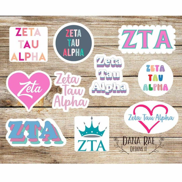 Zeta Tau Alpha stickers, ZTA sorority girl merch, ZTA labels, Zlam, Sisterhood