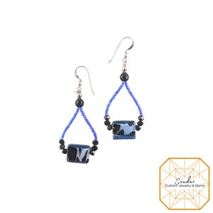 Sterling Silver Glass Lampwork & Black Onyx Beaded Dangle Earrings