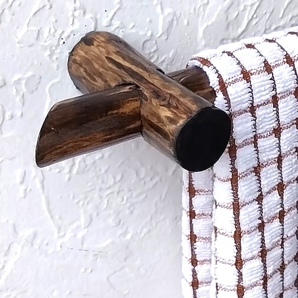 Natural Wood Towel Rack,  Handmade Rustic Wooden Towel Bar,  Bath Towel Hanger Wall Mounted, Walnut Stained, Reclaimed Wood For Rustic Decor