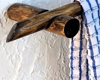 Rustic Wooden Bathroom Towel Rack, Natural Reclaimed Wood Towel Bar, Wall Mount Paper Towel Holder, Decorative Handmade Kitchen Towel Hook
