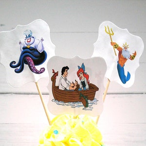 The Little Mermaid cupcake picks, Princess birthday decorations, Princess party cupcake toppers, Ariel birthday cupcake decorations