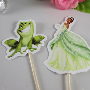 Princess Tiana, Tiana cupcake picks,The Princess and the Frog birthday theme,cupcake topper double sided, Princess  birthday party