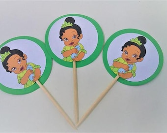 Princess Tiana Cupcake Toppers, Birthday Party Decor supplies