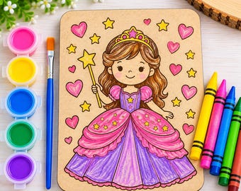 Princess Wooden Paint Boards Kit, Paint Your Own Wooden Princess, Girls Birthday Party Favor, DIY Craft Activity