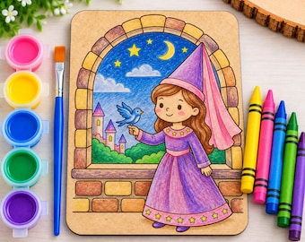 Princess Wooden Paint Boards Kit, Paint Your Own Wooden Princess, Girls Birthday Party Favor, DIY Craft Activity