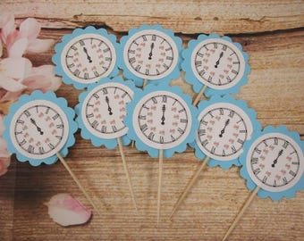 Cinderella Fairy Clock Cupcake Toppers,  Princess Birthday Party Picks,  Royal Storybook decor