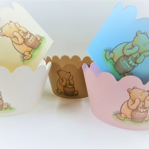 Classic Winnie the Pooh cupcake wrappers, Classic Winnie the pooh, Baby Shower cupcake wrappers