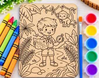 Camping DIY Paint Kit, Wooden Paint Board, Paint Your Own Craft, Boys Birthday Party Favor, Adventure Activity, DIY Coloring Kit