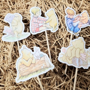 Classic Winnie the Pooh cupcake picks,12, 24 or 36 cupcake toppers, Winnie the Pooh birthday theme,cupcake topper double sided