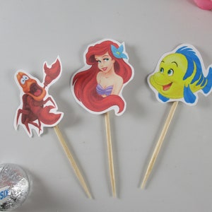 Ariel cupcake picks, The Little Mermaid birthday theme,cupcake topper double sided, Princess  birthday party