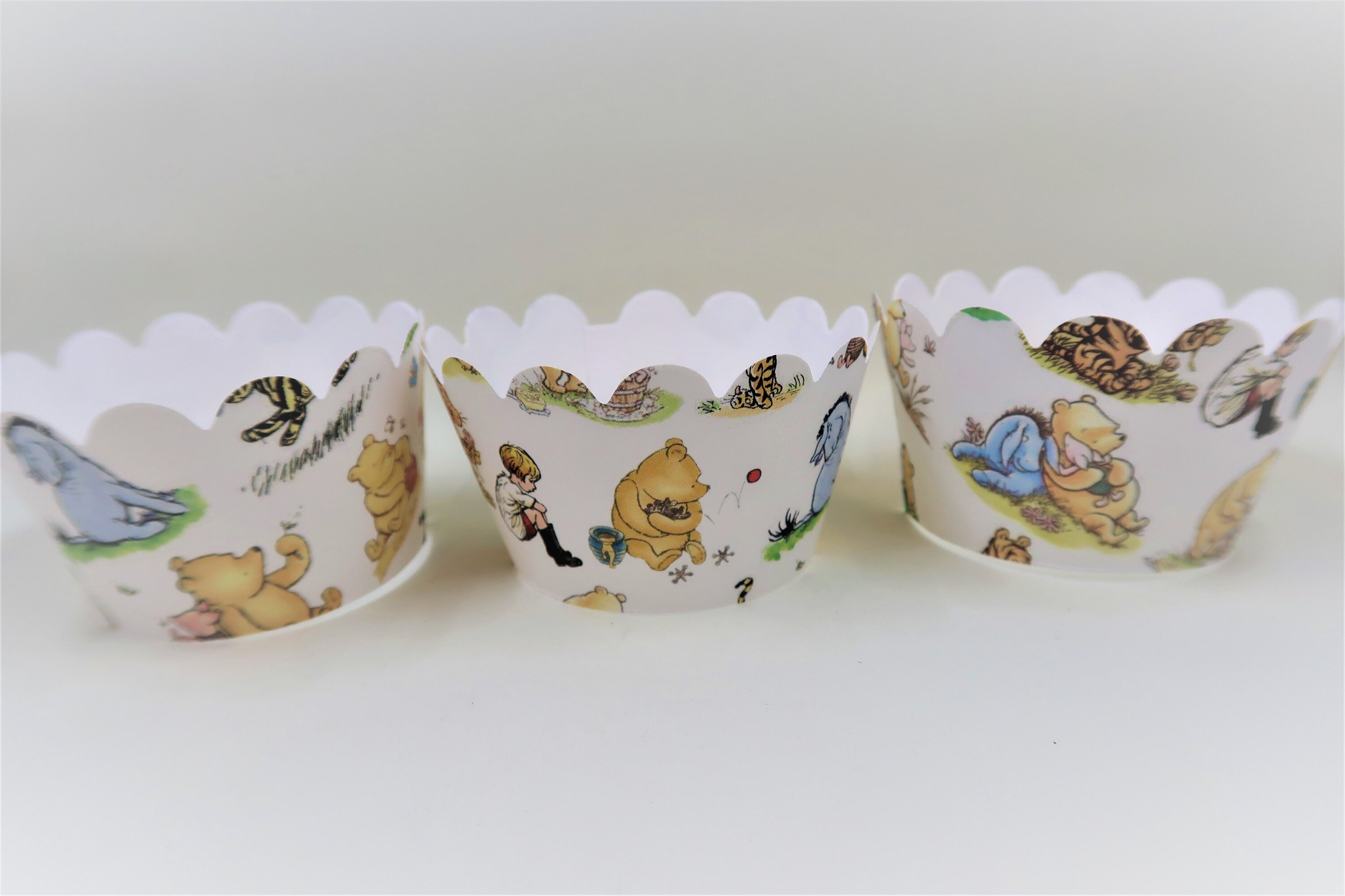 Sales Ready to ship 12 cupcake wrappers Winnie the Pooh Cupcake Wrappers Classic Pooh themed party Classic Winnie The Pooh