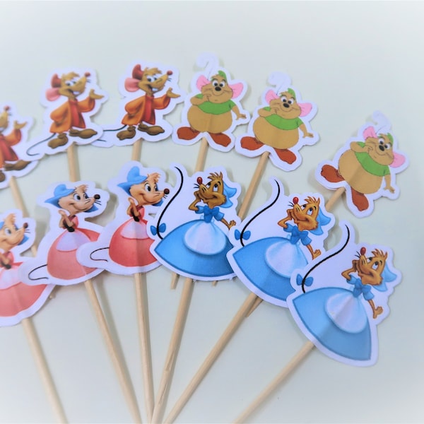 Cinderella themed cupcake picks, Cinderella Mice cupcake picks ,cupcake topper double sided, Princess  birthday party themed