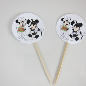 Mickey and Minnie Mouse Wedding, Round Double sided cupcake picks  Wedding cupcake picks
